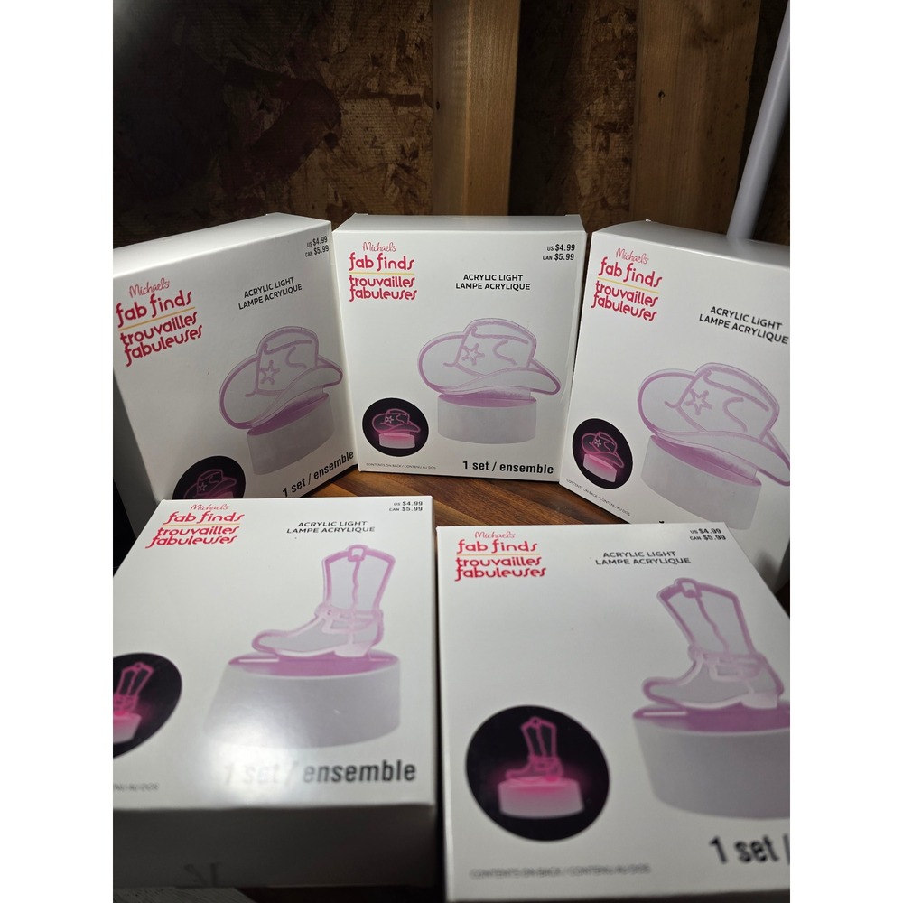 Michaels Fab Finds Western Acrylic Light Bundle 3 Cowboy Hats 2 Boots Pink Neon